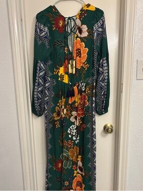 Philosophy Emerald Green Floral Maxi Dress with Mustard & Rust Accents
